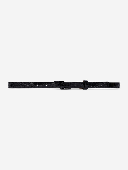 Ceinture fine en cuir gaufré noir