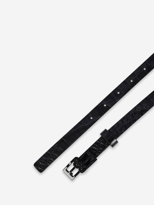 Ceinture fine en cuir gaufré noir