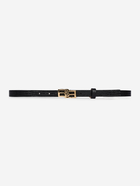 Ceinture fine en cuir gaufré noir