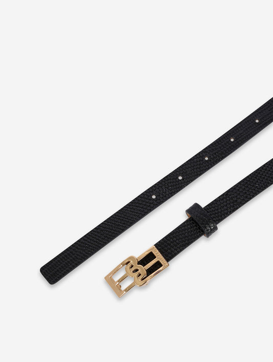 Ceinture fine en cuir gaufré noir