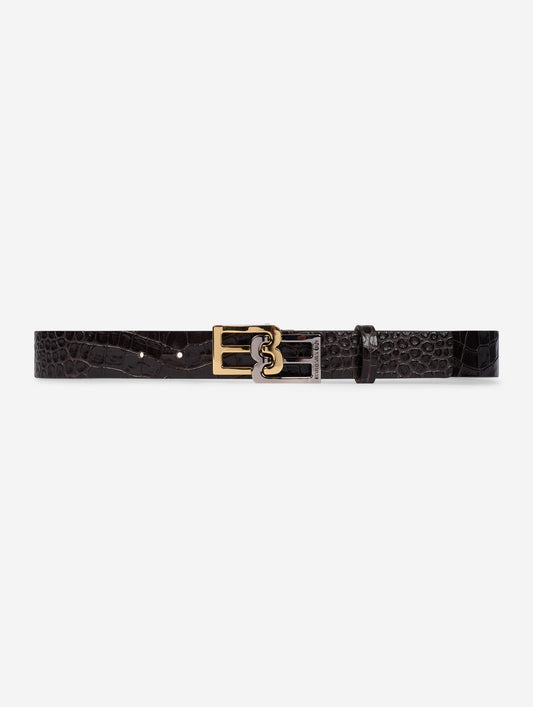Ceinture en cuir gaufré chocolat
