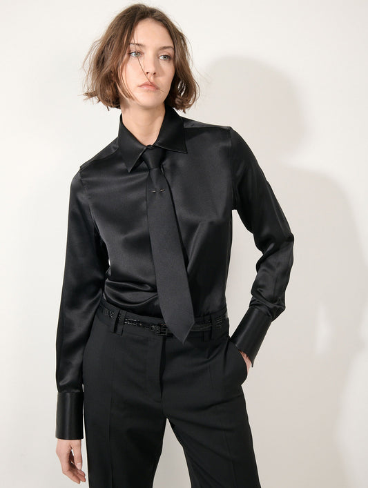 Black silk satin tie