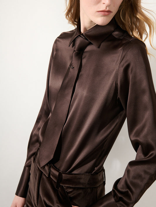 Mocha silk satin tie