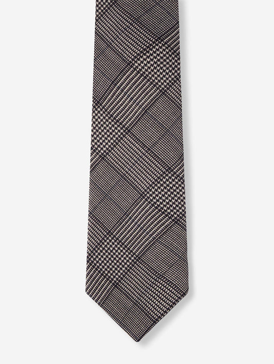 Cravate en twill de soie Prince de Galles noir