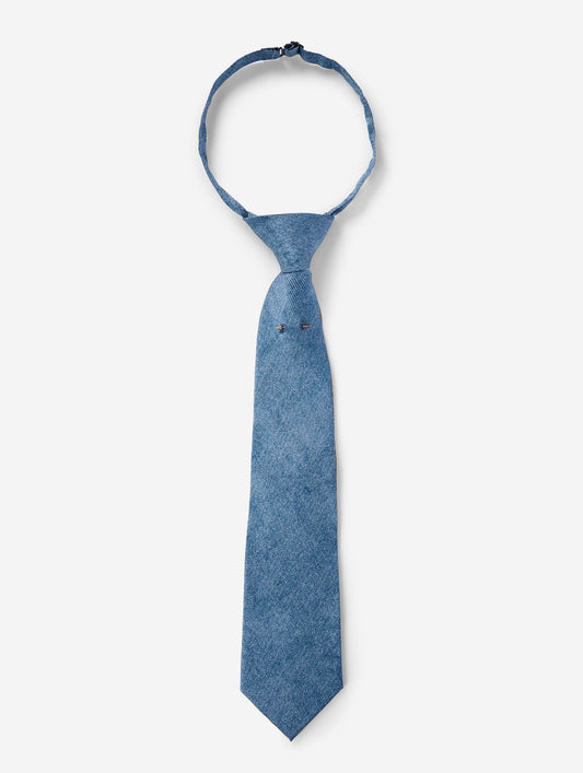 Cravate en satin de soie bleu stoné