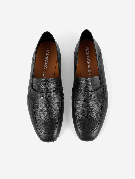 Black leather open-back loafers