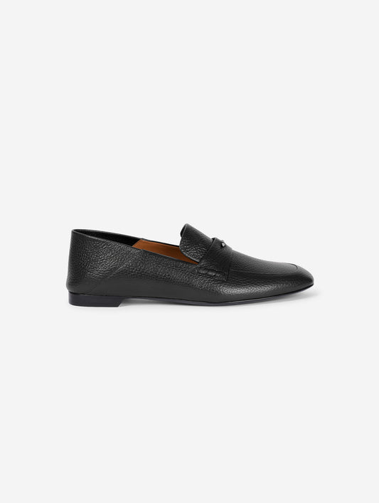 Black leather open-back loafers