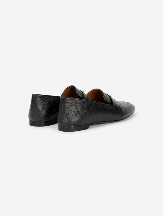 Black leather open-back loafers