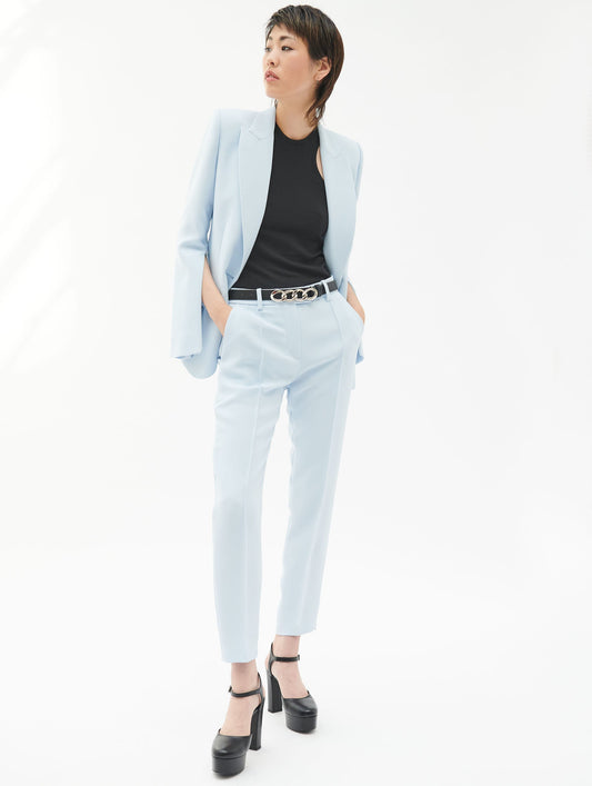 Light blue crepe suit jacket with zip sleeves