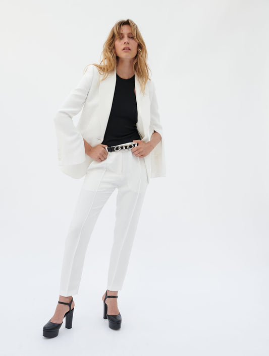 White crepe suit jacket with zip sleeves