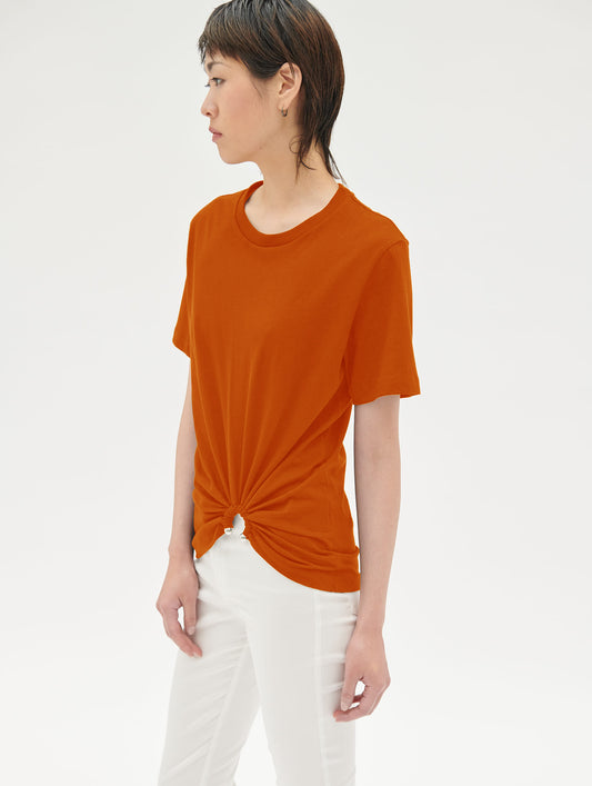 Orange cotton jersey T-shirt with jewel detail
