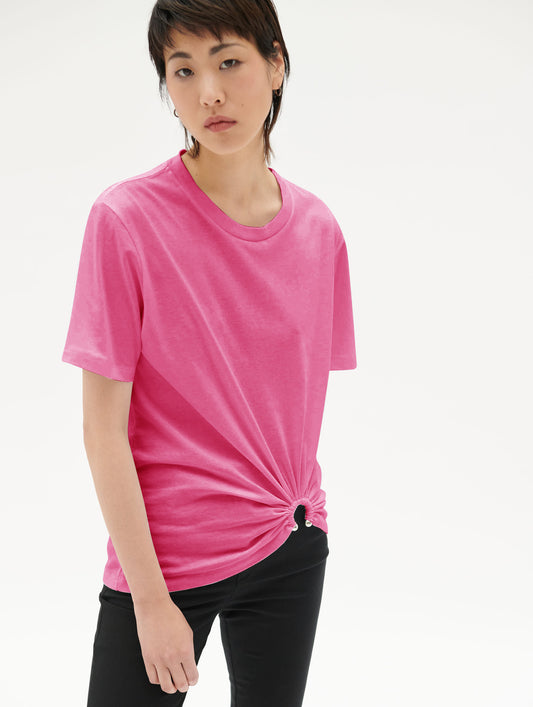 Pink cotton jersey T-shirt with jewel detail