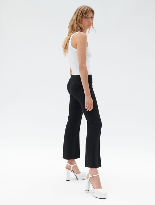Black crepe 7/8 length flared trousers