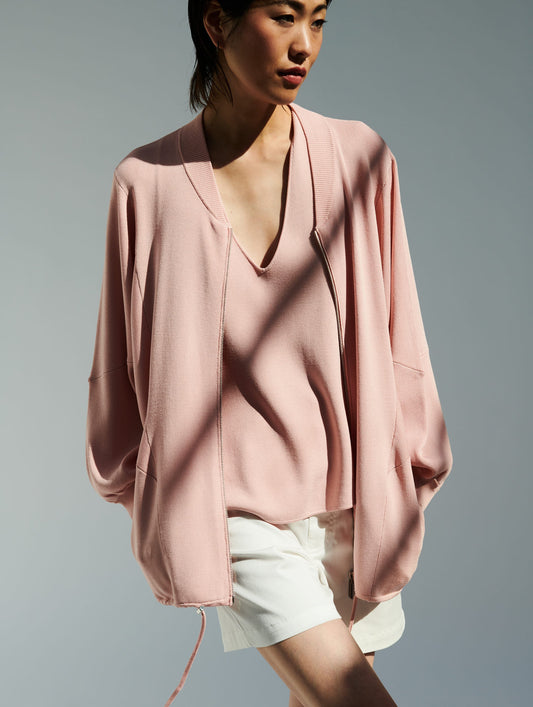 Pale pink knit zip cardigan
