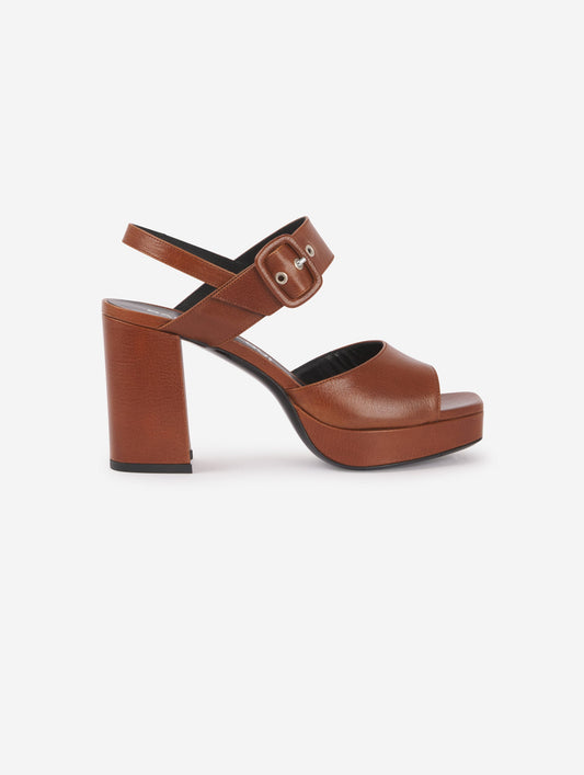 Mid-heel hazel leather platform sandals