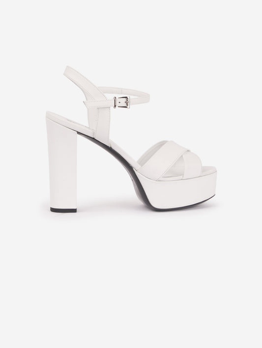 High heel white nappa leather platform sandals