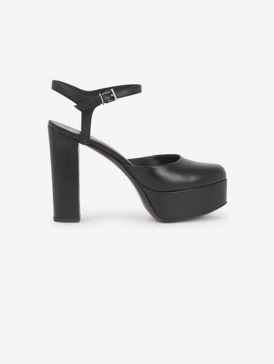 High heel black nappa leather vamp sandals