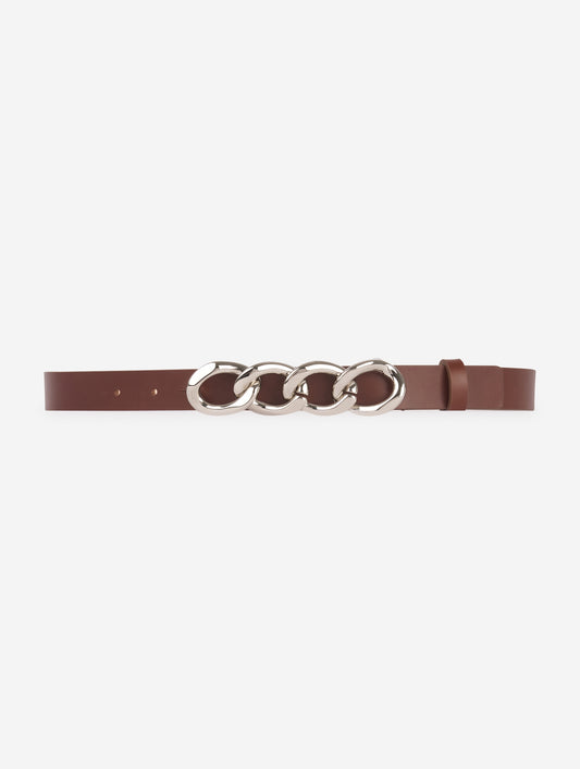 Brown leather chain belt