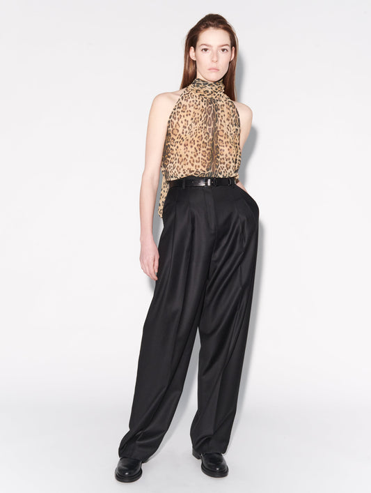 Black cashmere wool high-waisted trousers