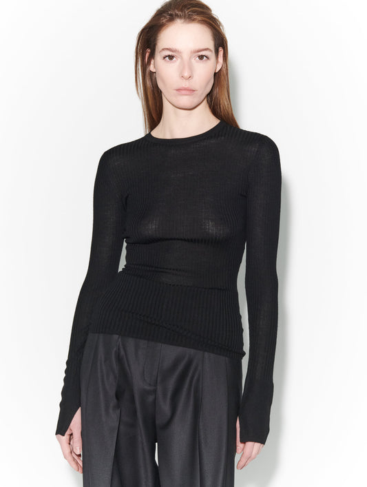 Pull col rond en maille extra-fine noire