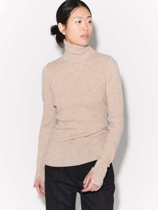Beige wool and cashmere rollneck sweater