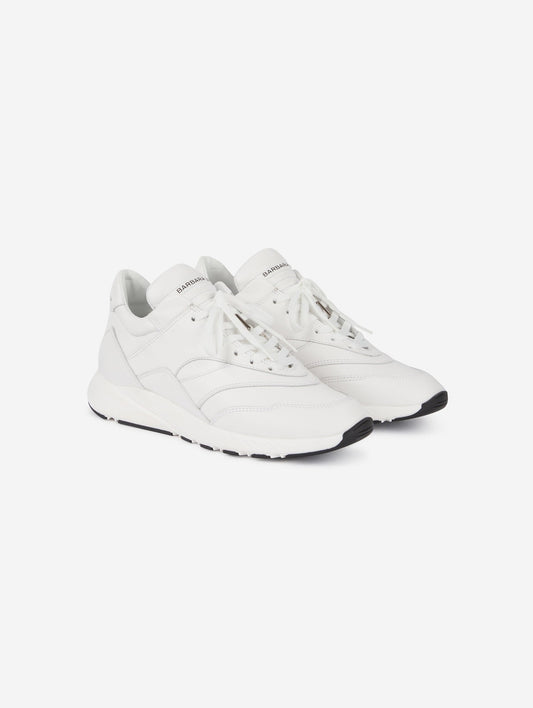 White leather running shoes